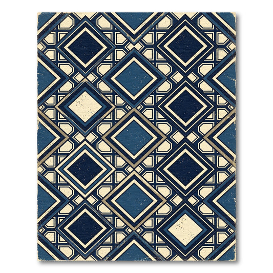 Navy and Ivory Geometric Diamond Lattice Rug
