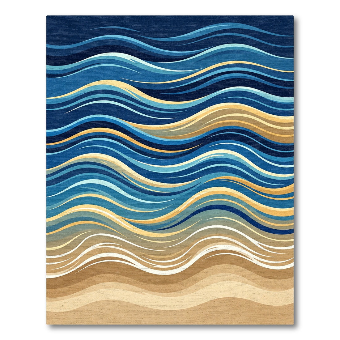 Earthy Blue Gold Abstract Wavy Waves Rug