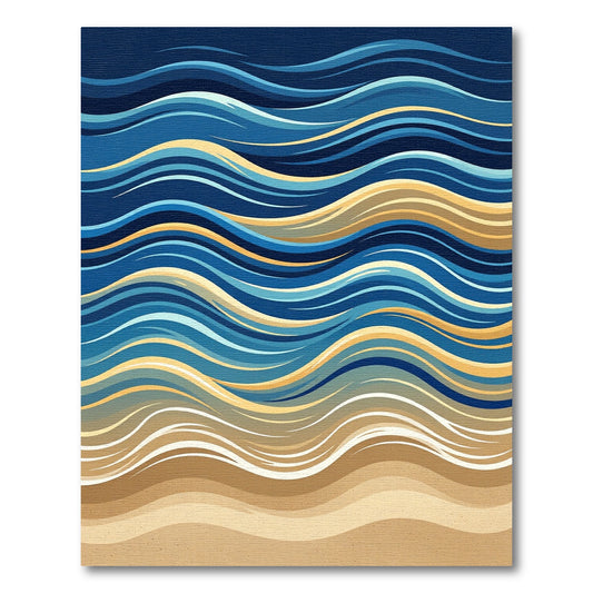 Earthy Blue Gold Abstract Wavy Waves Rug