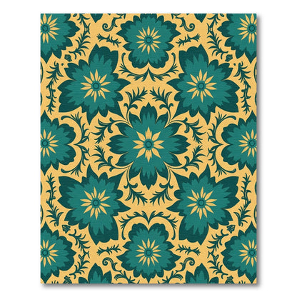 Teal Yellow Floral Medallion Arrangement Rug