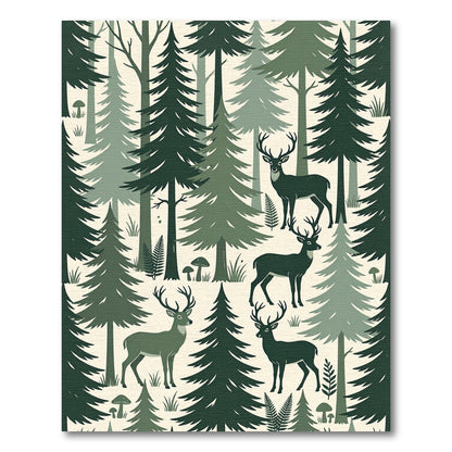 Green Forest Deer Woodland Illustration Rug