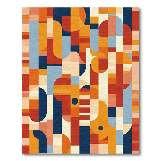 Mid Century Geometric Abstract Blocks Rug