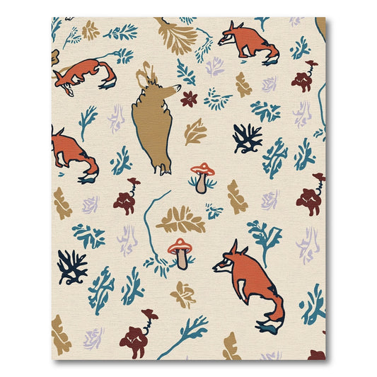 Forest Foxes Mushroom Foliage Scenic Rug