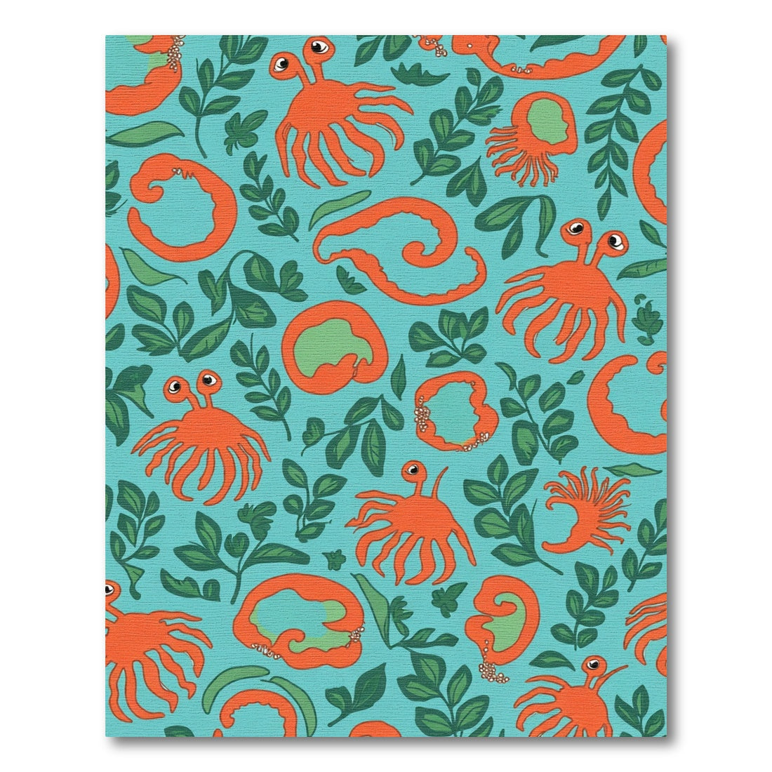 Aqua Orange Sea Creature Foliage Scene Rug