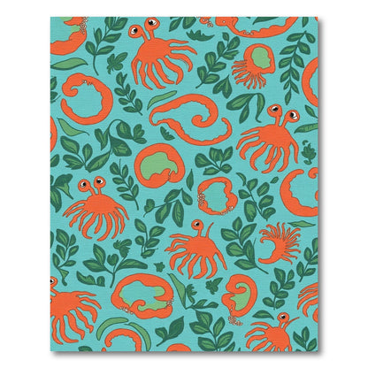 Aqua Orange Sea Creature Foliage Scene Rug