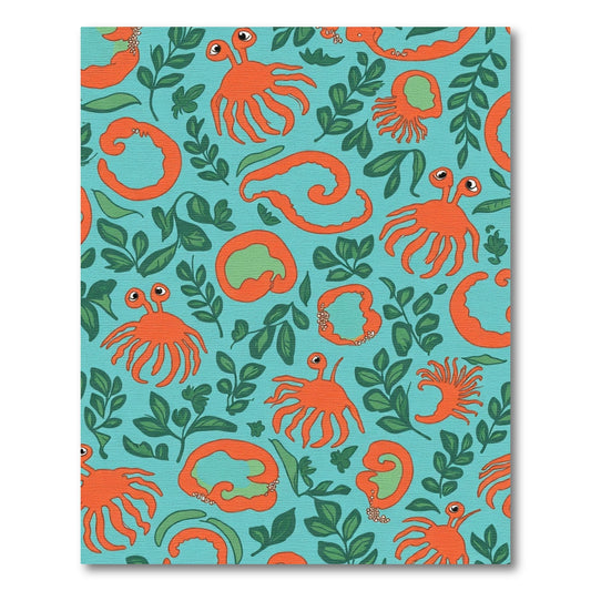 Aqua Orange Sea Creature Foliage Scene Rug