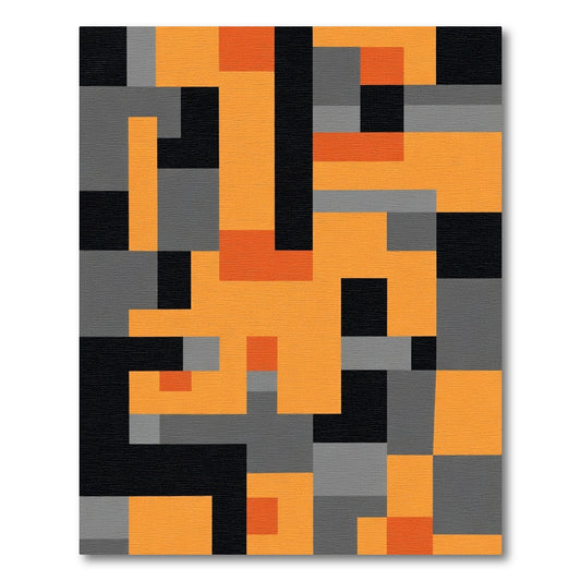 Contemporary Orange Black Geometric Blocks Rug