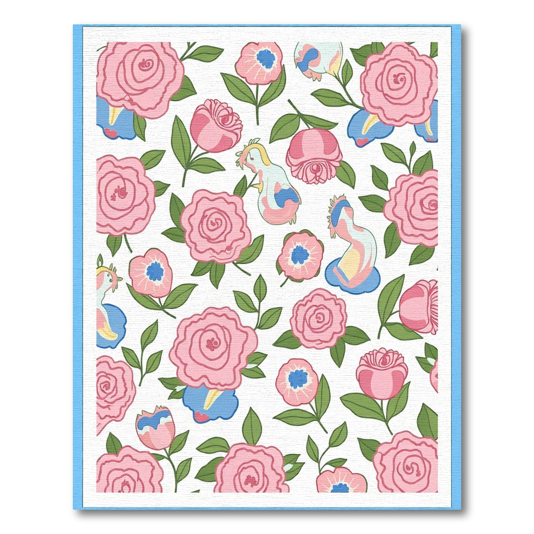 Pink Rose And Creatures Floral Collage Rug
