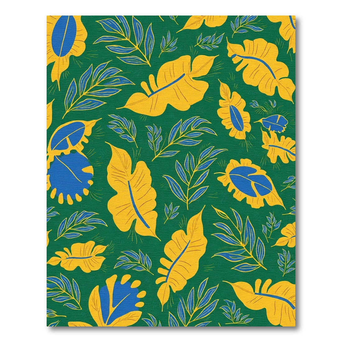 Vibrant Yellow Blue Leafy Vines Rug