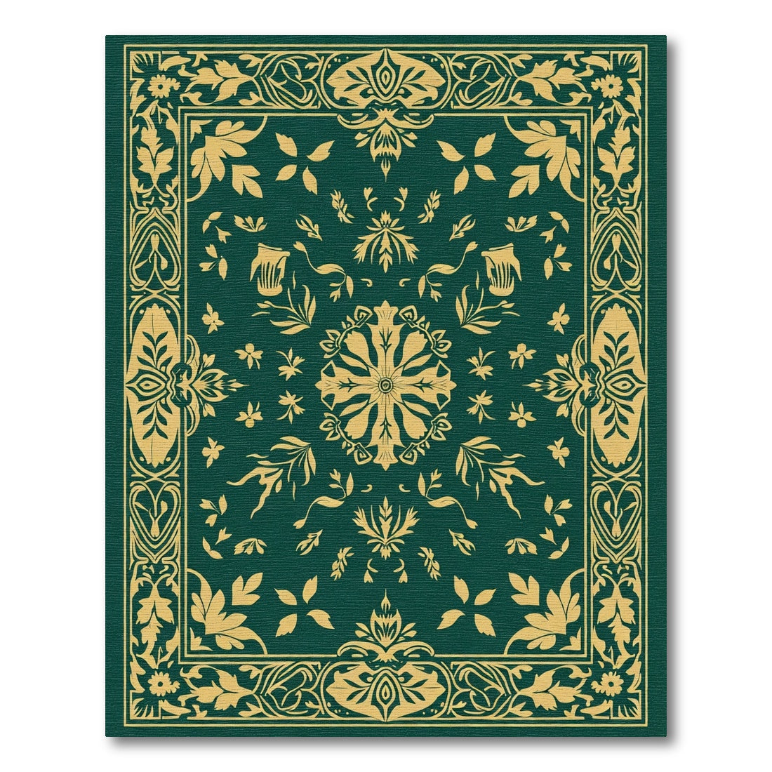 Ornate Teal Floral Border Art Rug