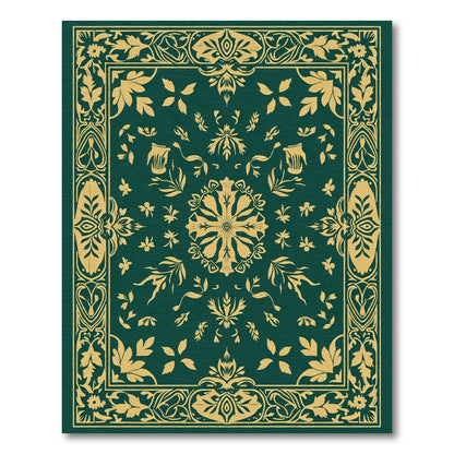 Ornate Teal Floral Border Art Rug
