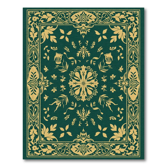 Ornate Teal Floral Border Art Rug