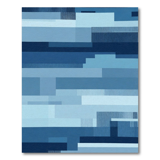 Indigo Blue Geometric Stripe Blocks Rug