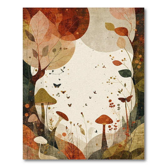 Autumn Whimsical Mushroom Leaves Butterflies Rug