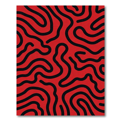 Bold Red Black Organic Swirl Rug