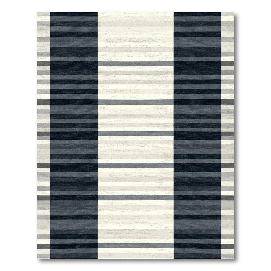 Modern Navy Cream Striped Block Rug