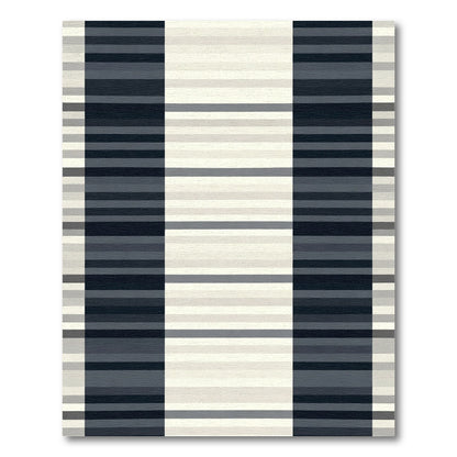 Modern Navy Cream Striped Block Rug