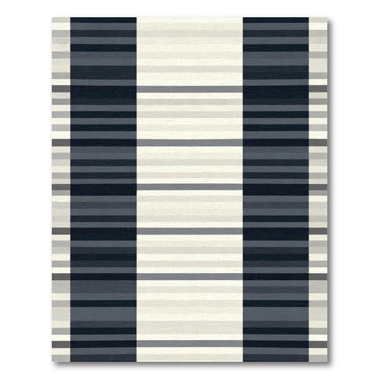 Modern Navy Cream Striped Block Rug