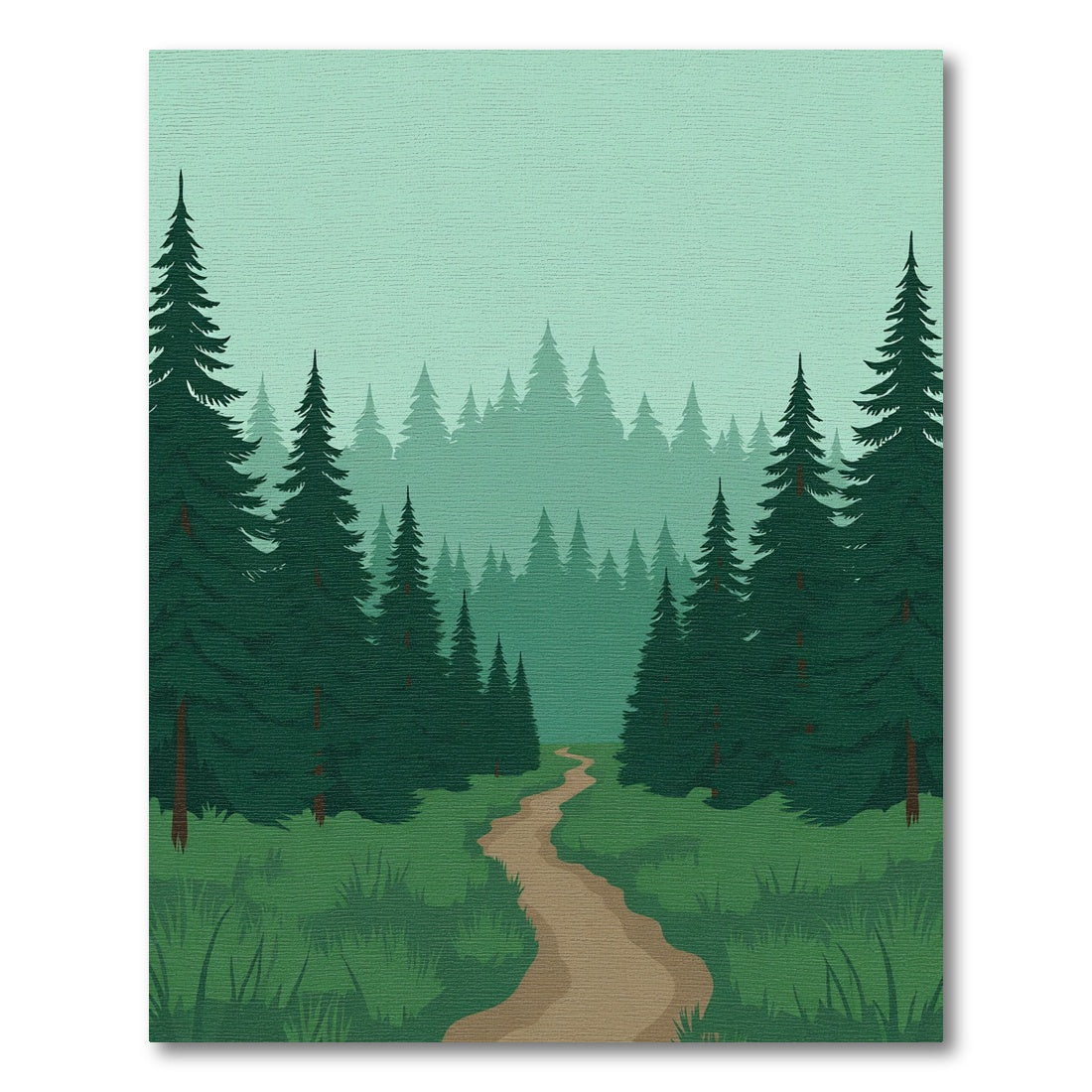 Misty Forest Path Evergreen Trees Rug