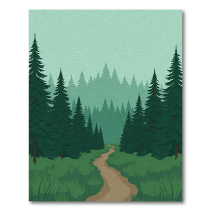Misty Forest Path Evergreen Trees Rug