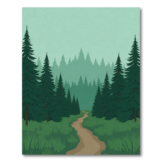 Misty Forest Path Evergreen Trees Rug