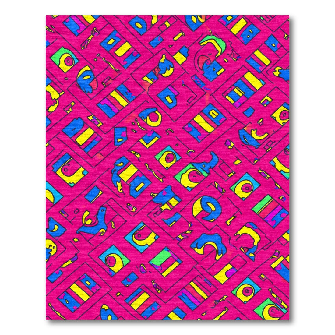 Vibrant Pink Abstract Geometric Composition Rug