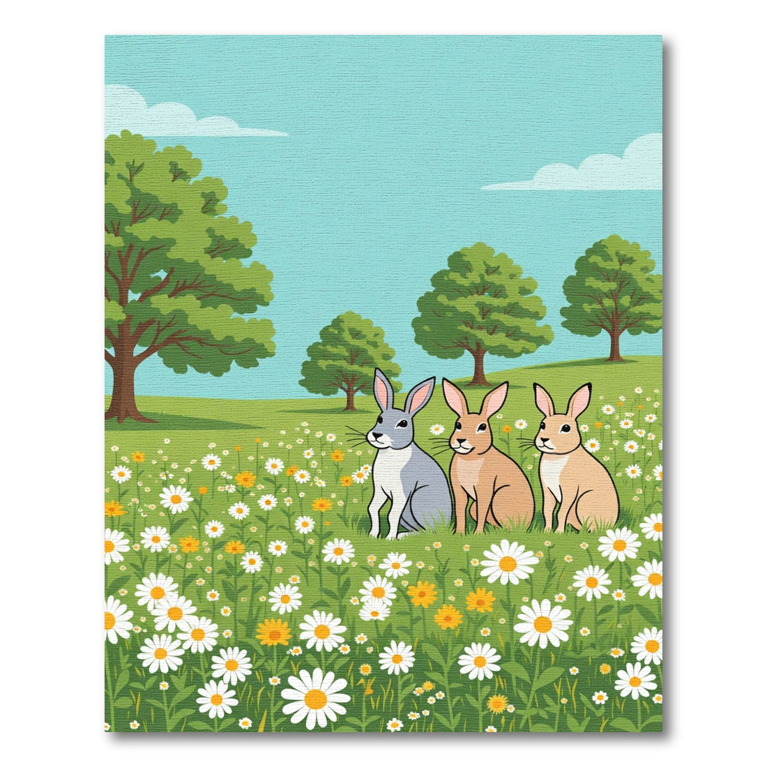 Spring Meadow Bunnies Daisy Field Rug