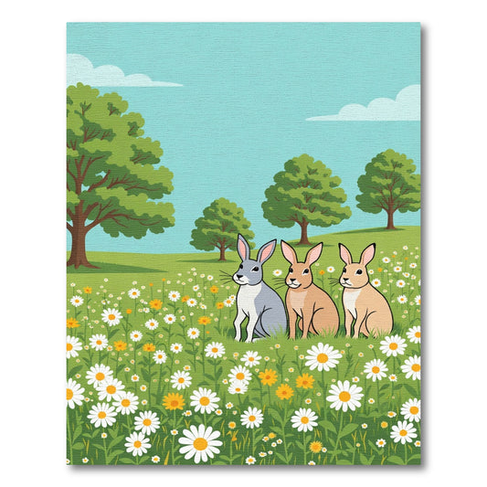 Spring Meadow Bunnies Daisy Field Rug