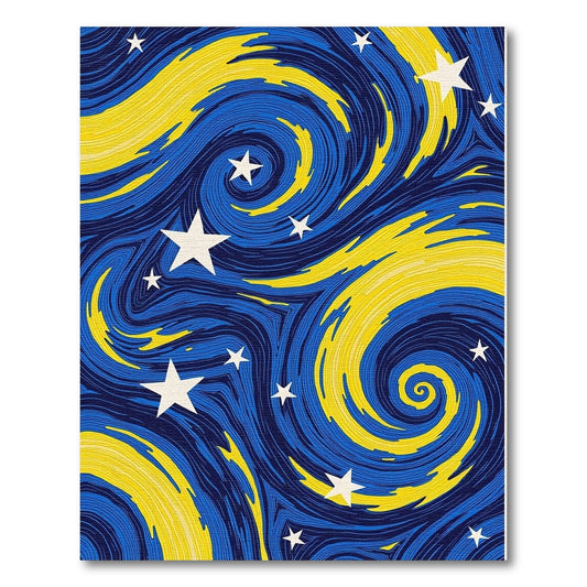 Navy Yellow Swirling Stars Rug