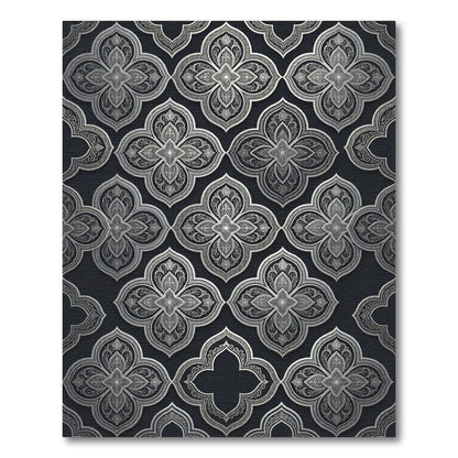 Ornate Silver Quatrefoil Arabesque Rug