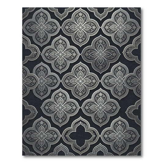 Ornate Silver Quatrefoil Arabesque Rug