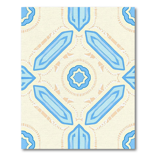 Light Yellow Blue Geometric Symmetry Rug