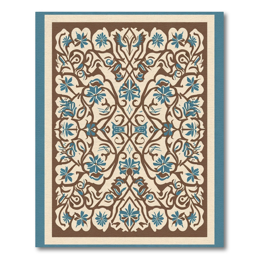 Brown Blue Scrolling Floral Harmony Rug