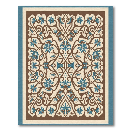 Brown Blue Scrolling Floral Harmony Rug