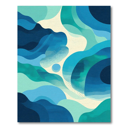 Deep Blue Aqua Abstract Ocean Waves Rug