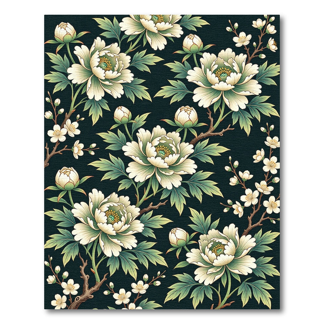 Elegant White Peony Blossom Botanical Art Rug