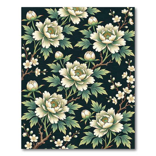 Elegant White Peony Blossom Botanical Art Rug