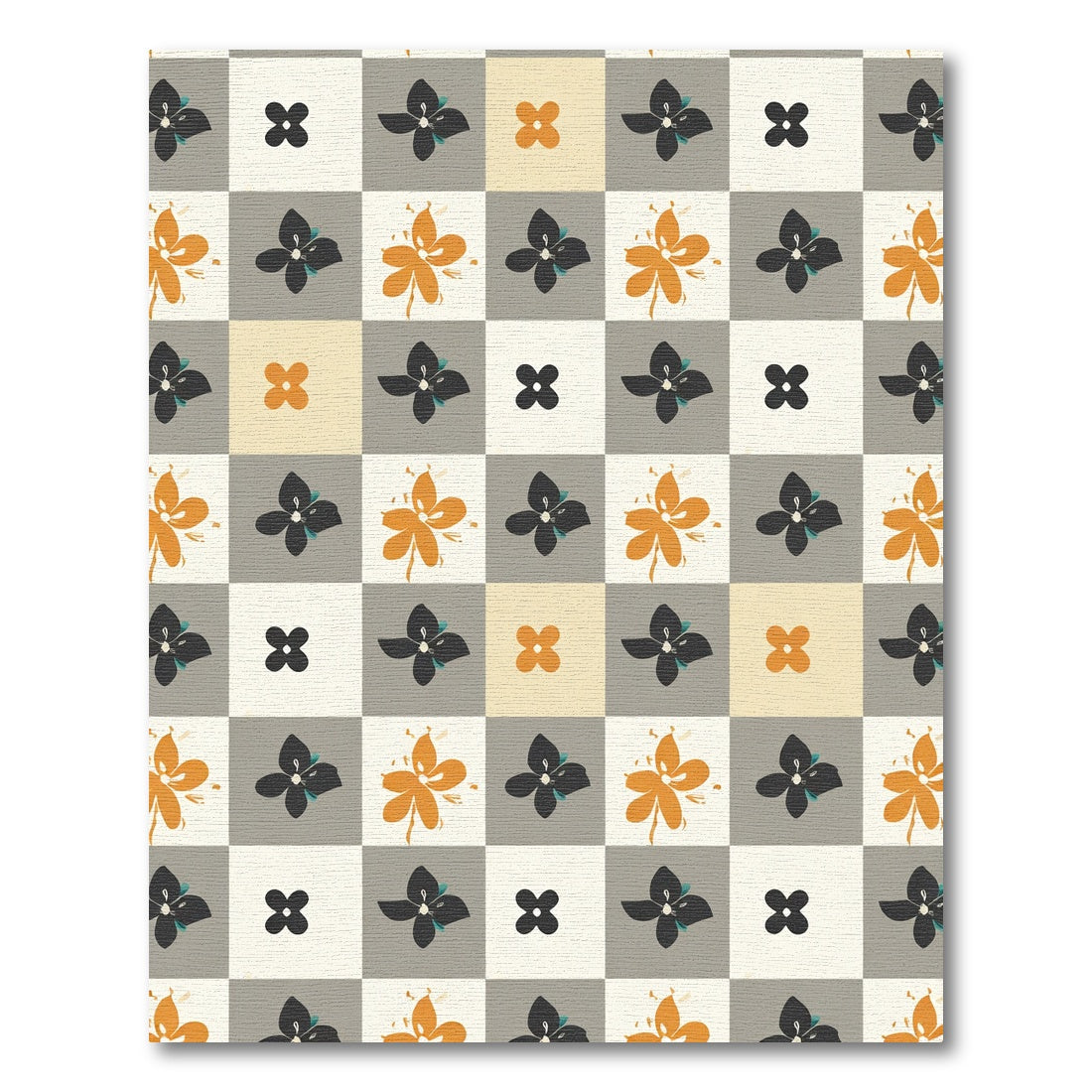 Retro Floral Block Check Rug