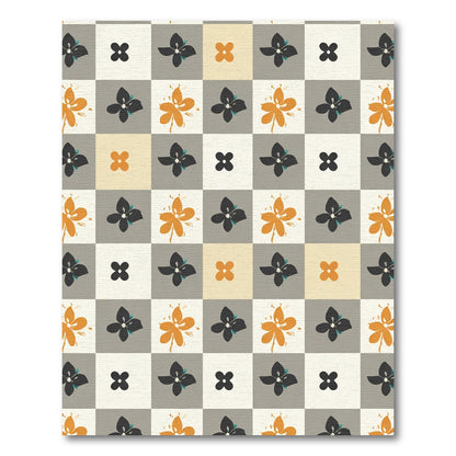 Retro Floral Block Check Rug