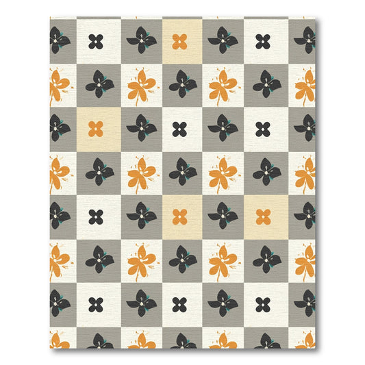 Retro Floral Block Check Rug