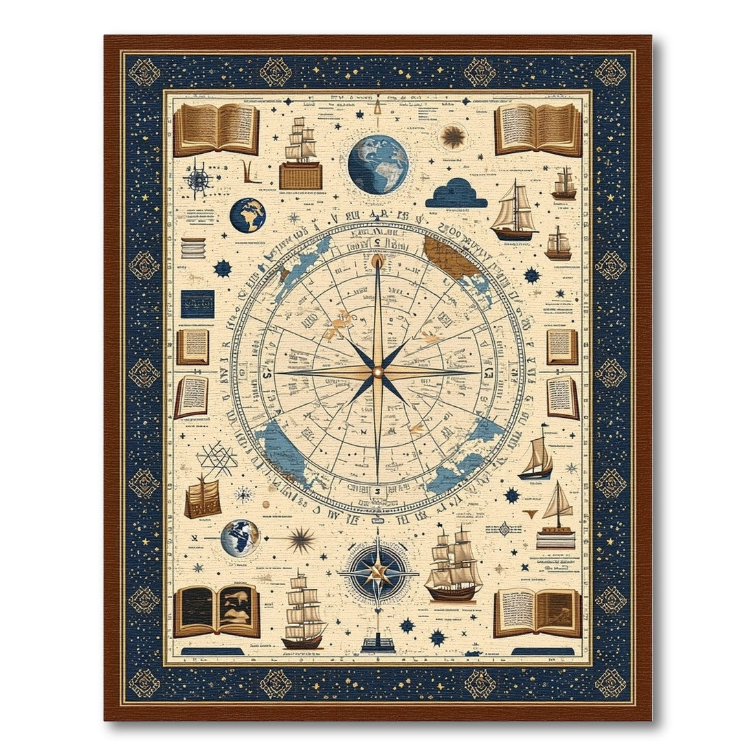 Vintage Nautical Celestial Compass Rug