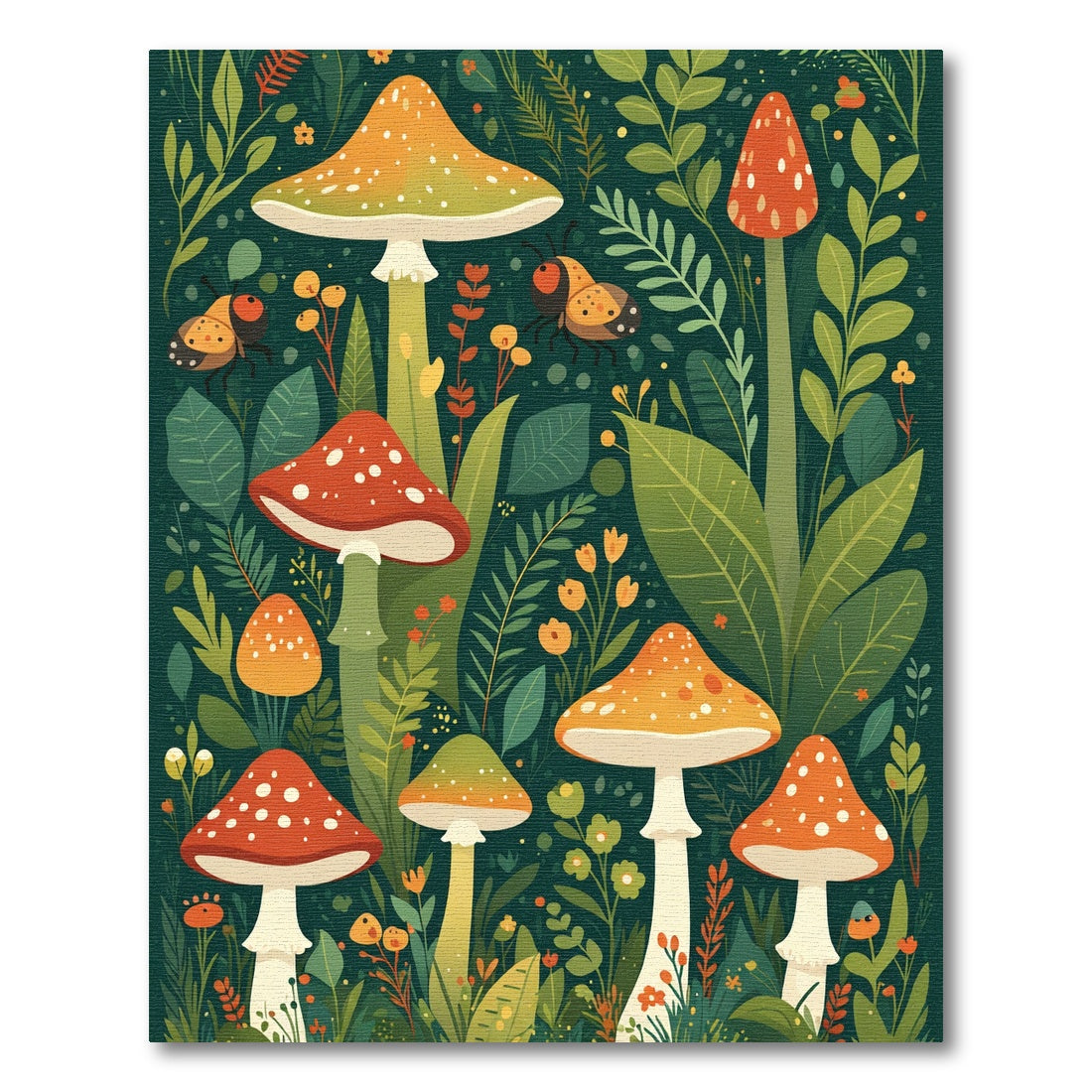 Whimsical Toadstool Garden Beetles Rug