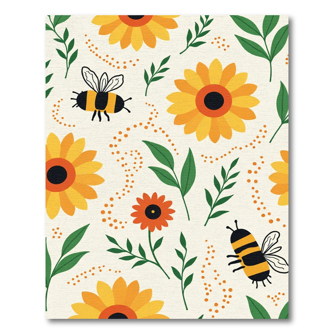 Sunny Yellow Bee Floral Meadow Rug