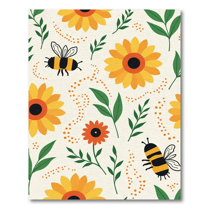 Sunny Yellow Bee Floral Meadow Rug