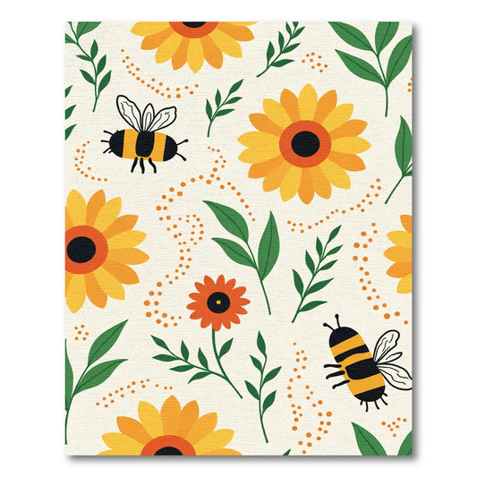 Sunny Yellow Bee Floral Meadow Rug