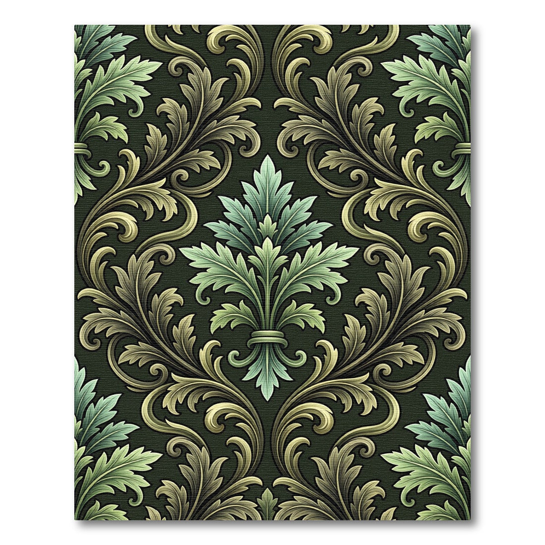 Ornate Green Rococo Fleur-de-lis Rug