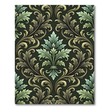 Ornate Green Rococo Fleur-de-lis Rug