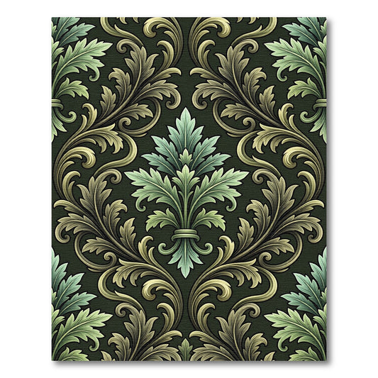 Ornate Green Rococo Fleur-de-lis Rug