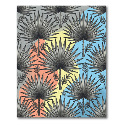 Modern Tropical Gray Palm Leaf Art Rug