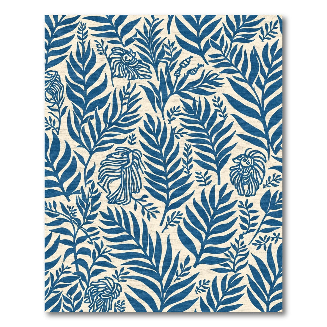 Navy Blue Fern Animal Collage Rug
